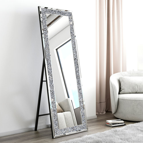 Everly Quinn Casmer Diamond Floor Mirror 22" Wide with Stand & Reviews